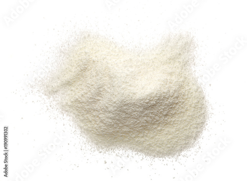 Photos dried soy milk isolated on white background. Top view. Flat lay
