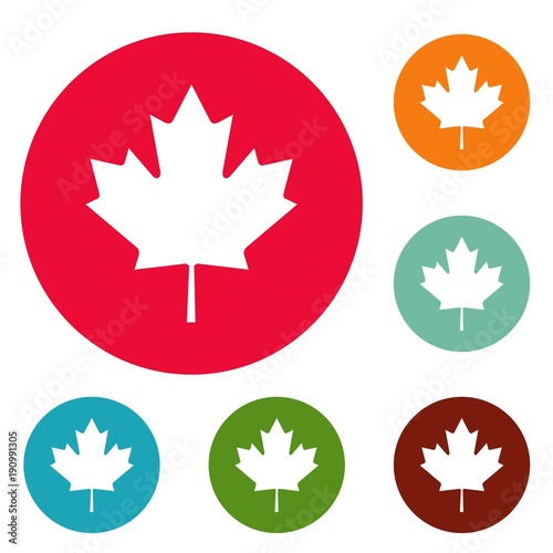 Canada maple leaf icons circle set vector isolated on white background