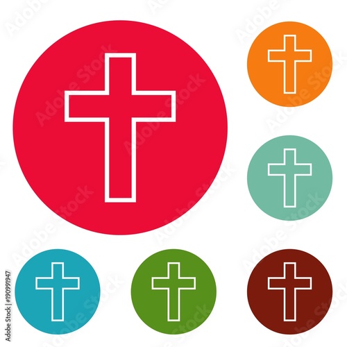 Catholic cross icons circle set vector isolated on white background