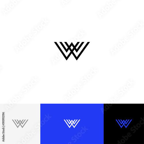 W with lines vector. Minimalism logo, icon, symbol, sign from letters w. Flat logotype design with blue color for company or brand.