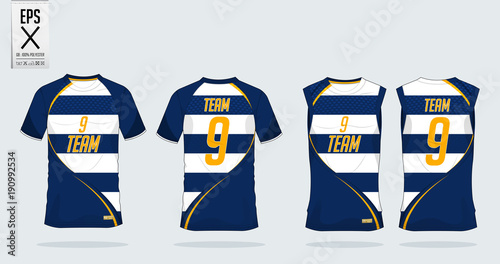 T-shirt sport template design for soccer jersey, football kit and tank top for basketball jersey. Sport uniform in front view and back view. Sport shirt mock up for sport club. Vector Illustration.