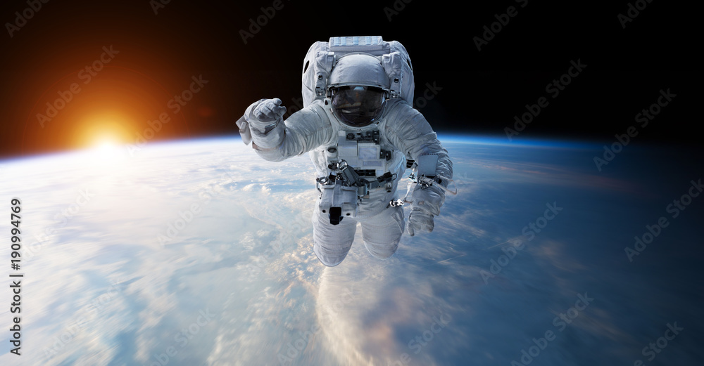 Fototapeta premium Astronauta unoszący się w kosmosie Elementy renderowania 3D tego obrazu dostarczone przez NASA