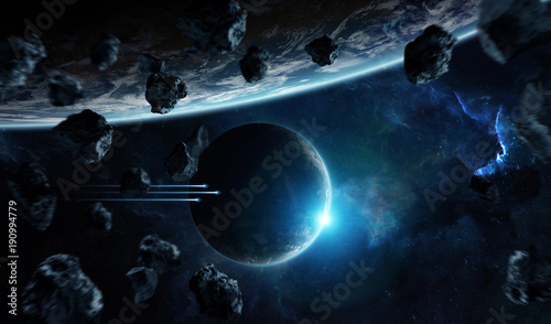 Fototapeta Naklejka Na Ścianę i Meble -  Distant planet system in space with exoplanets 3D rendering elements of this image furnished by NASA
