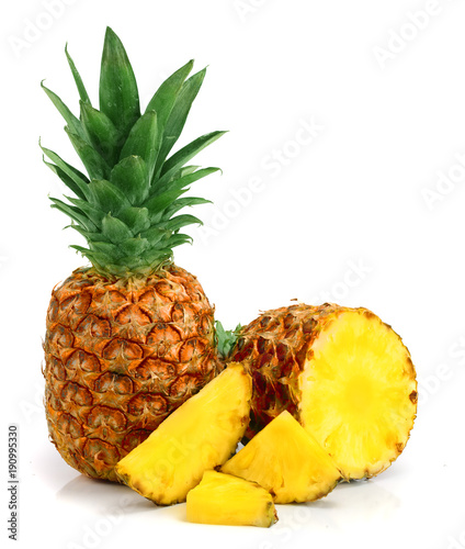 pineapple with slices isolated on white background