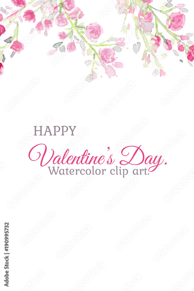 To love. Watercolor clip art with pink rose. The image is illustration for card.
