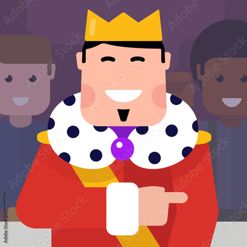 The happy king shows the right way to his subjects.