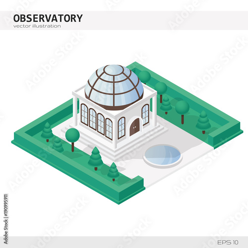 Isometric Observatory Building. Vector icon or infographic element