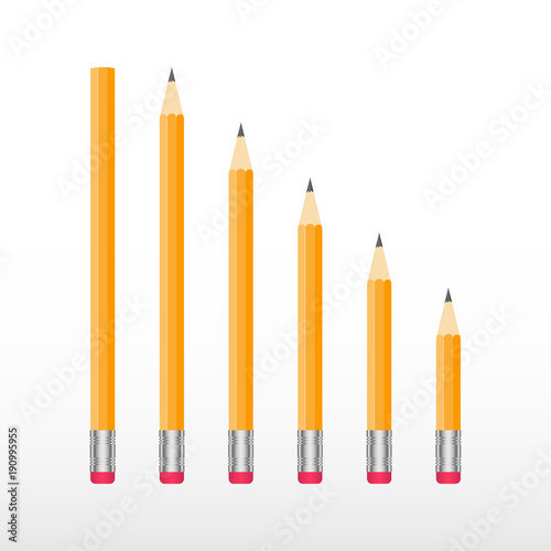 Yellow wooden pencils. Classic yellow vector pencil set.