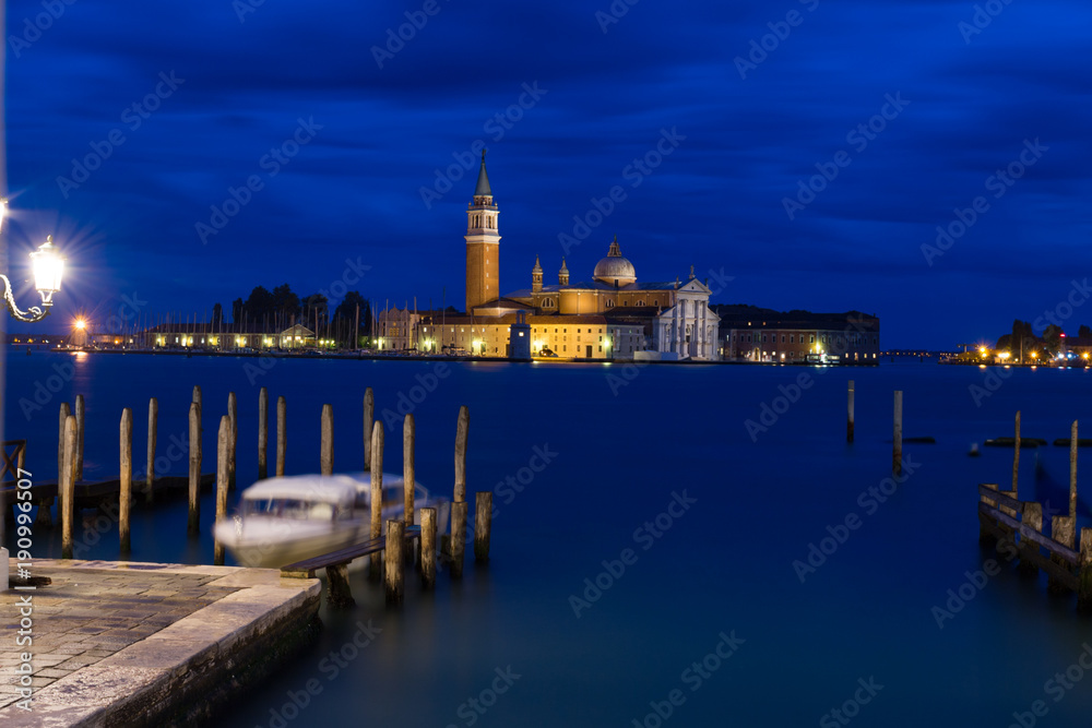 View of the Grand Canal and the Cathedral of San Giorgio Maggiore, Venice, Italy.