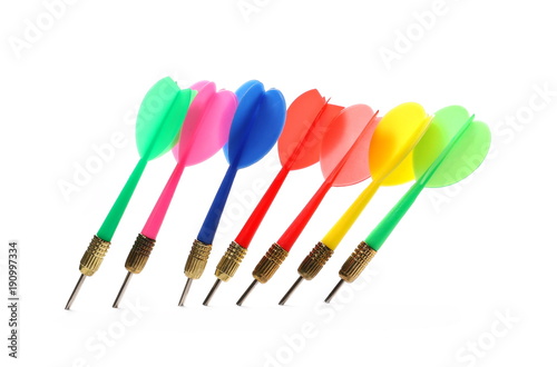 Colorful throwing darts isolated on white background