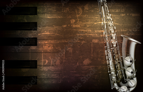 abstract grunge piano background with saxophone
