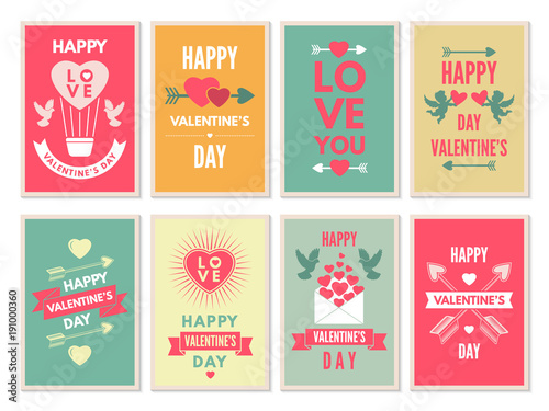 Retro cards for happy valentines day. Vector design template with place for your text