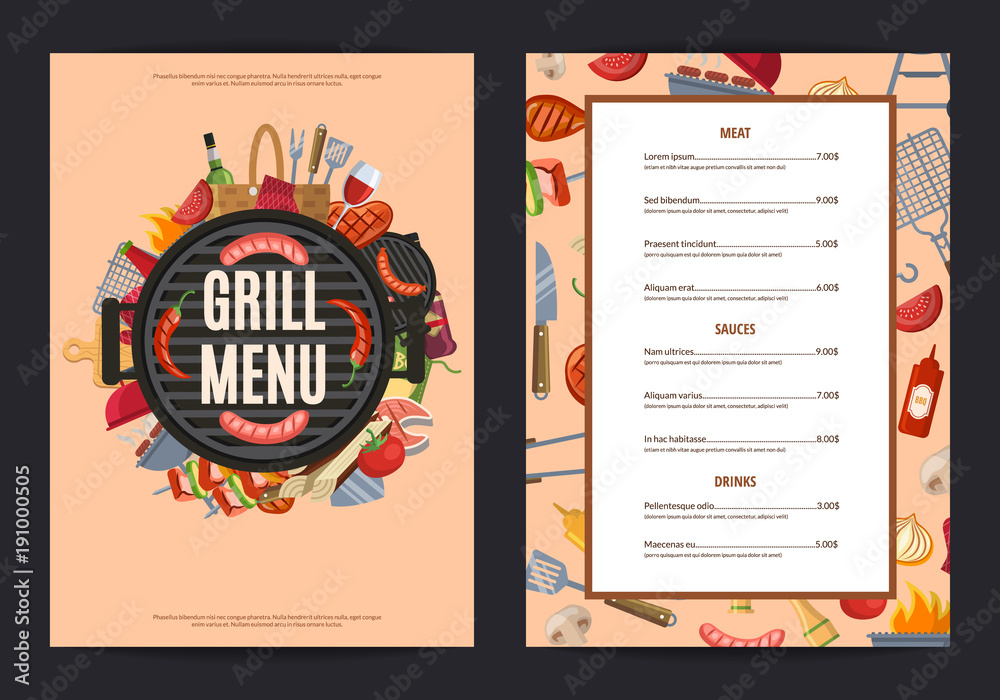 Vector barbecue or grill vertical menu template