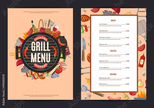Vector barbecue or grill vertical menu template