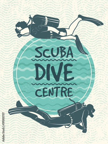 Retro poster for sport club of diving. Vector design template