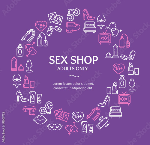 Sex Shop Round Design Template Line Icon Concept. Vector