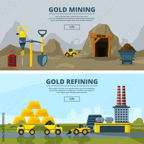 Vector banners set with illustrations of mining industry