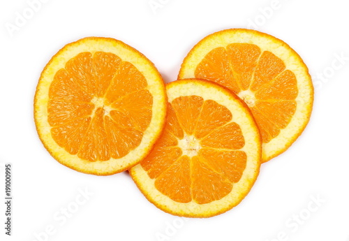 Fresh juicy orange slices isolated on white background  top view