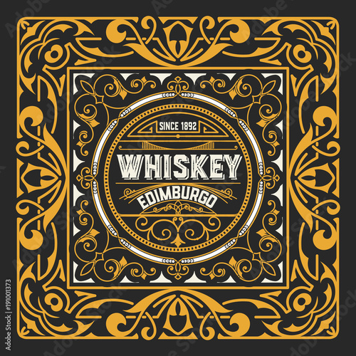 Whiskey label with old frames. Vector layered