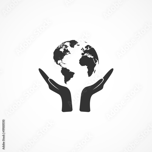 Vector image of icon hands holding the earth.