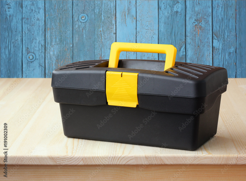 Tool box on the table. Workshop. Tool box on the table. Workshop.