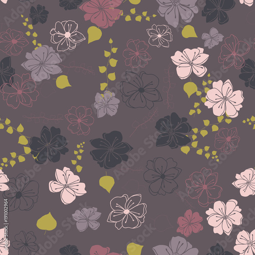Anemone or windflower poppies flowers and ivy leaves. Floral vector seamless ...