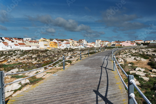 Peniche city buildings at Atlantic ocean coast, Portugal. photo