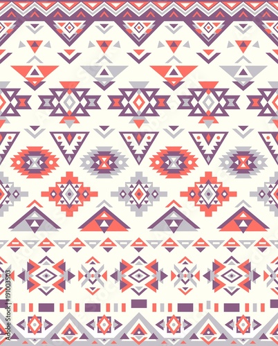 Seamless Ethnic pattern textures. Orange & Purple colors. Navajo geometric print. Rustic decorative ornament. Abstract geometric pattern. Native American pattern. Ornament for the design of clothing