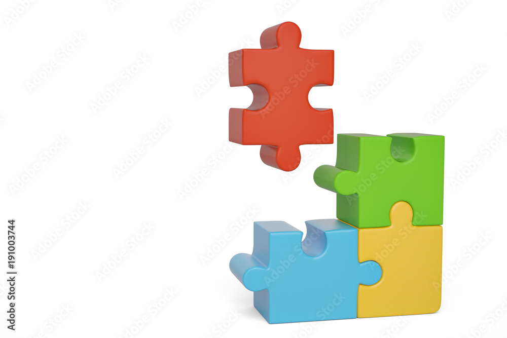 Colorful puzzle on white background.3D illustration. Colorful puzzle on white background.3D illustration.