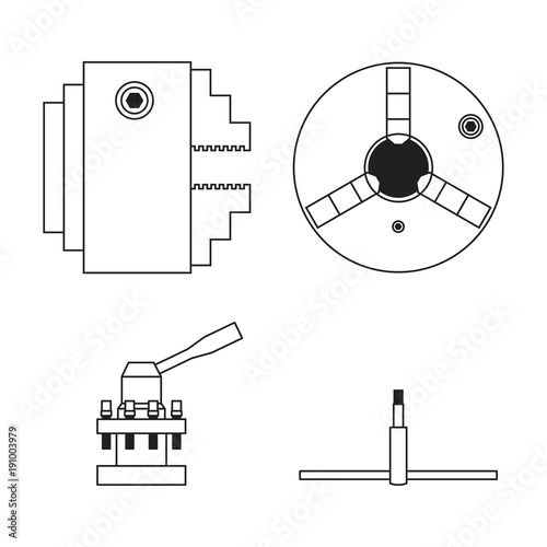 3 jaw self centering chuck. Lathe tool post holder. Wrench.