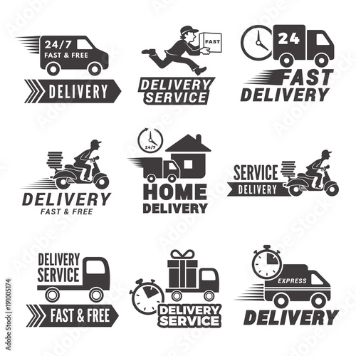 Monochrome labels and icons for delivery service
