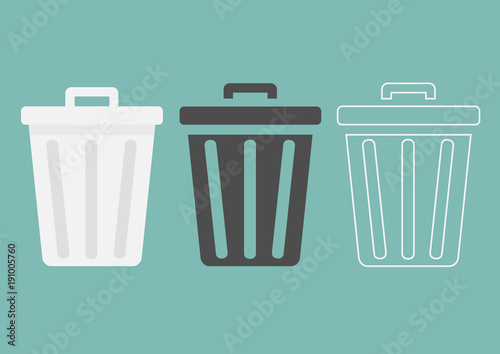 Trash can icon in three different style