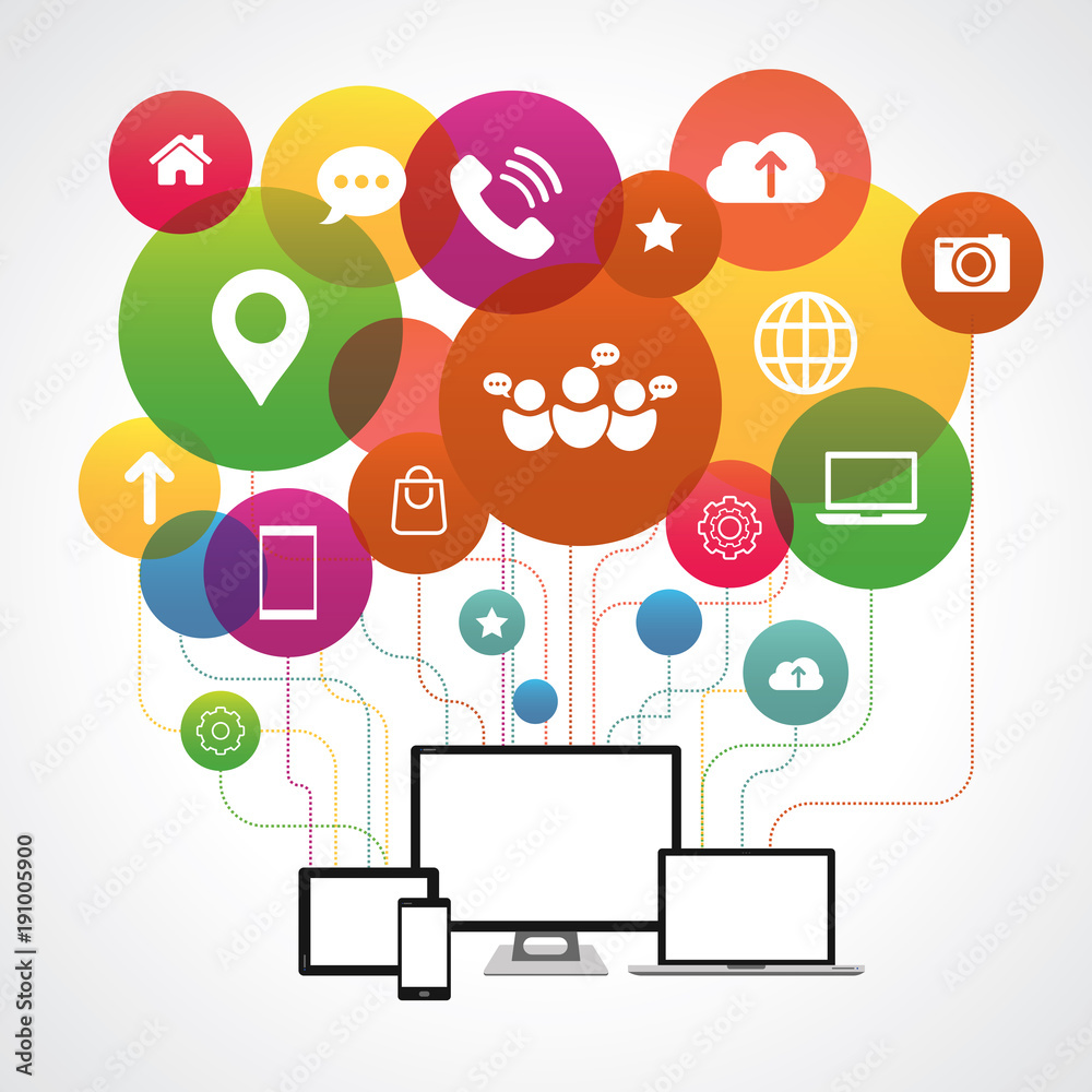 Network communication banner with icons Network communication banner with icons