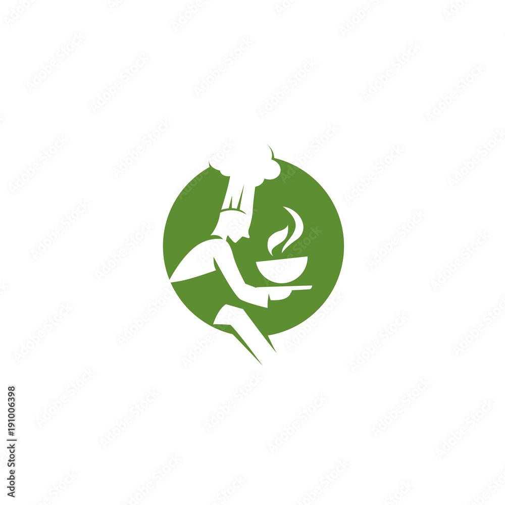 minimal logo of green chef with soup vector illustration minimal logo of green chef with soup vector illustration