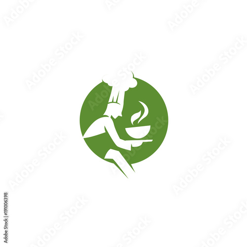 minimal logo of green chef with soup vector illustration