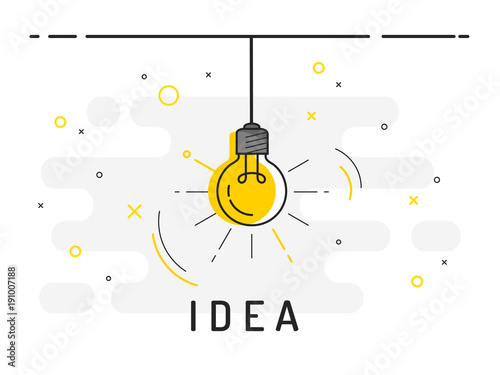 Light bulb with rays shine. Idea symbol.Trendy flat vector on white background. Vector Illustration.