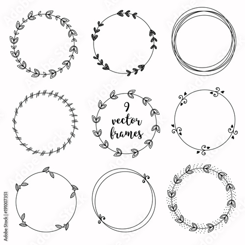 Set of vector ornamental round frames on white background