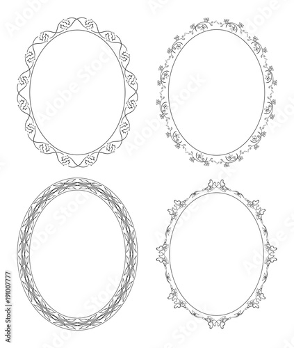 floral ornament on decorative oval frames - vector set