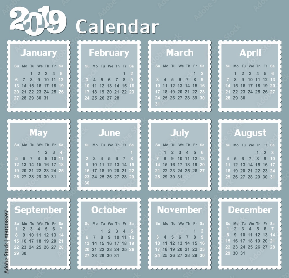 Calendar for 2019. Calendar for 2019.