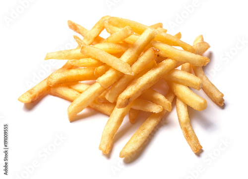Heap of French fries isolated on white background