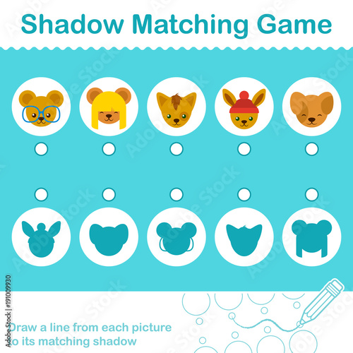 Shadow Matching Game with cute little animal heads