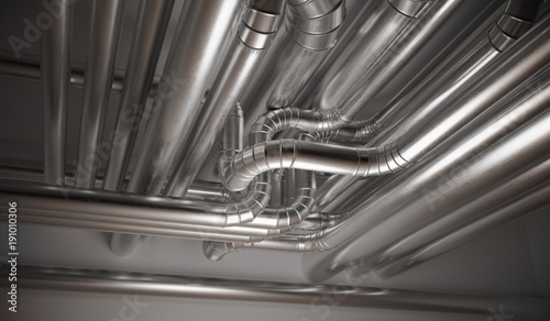 HVAC (heating, ventilation and air conditioning) pipes. 3D rendedered illustration. photo