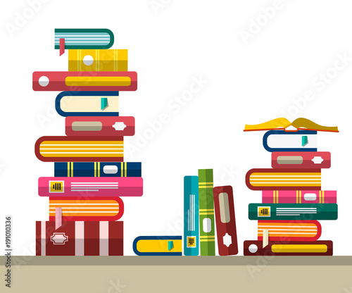 Pile of Books in Library or Bookstore. Vector Flat Design Illustration.
