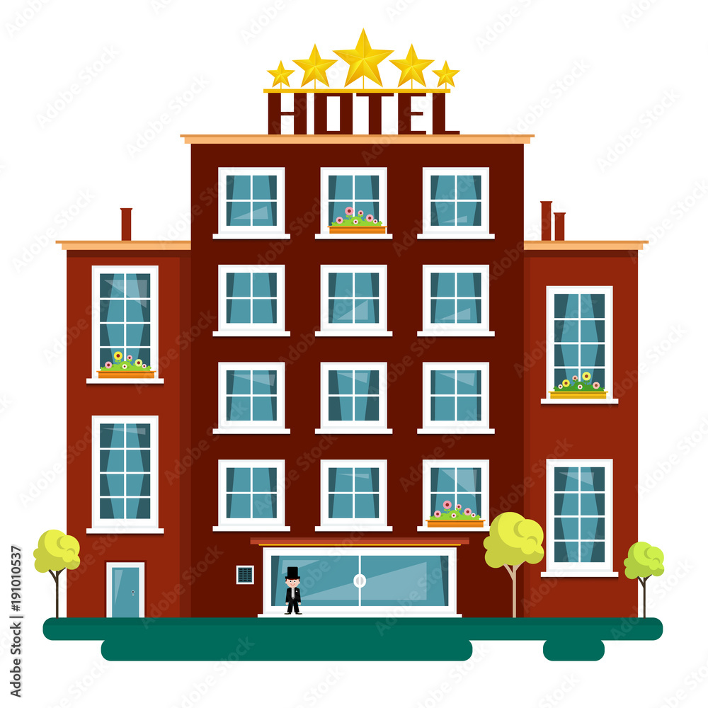 Vector Flat Design Hotel Illustration Isolated on White Background. Hotels.  Stock Vector | Adobe Stock