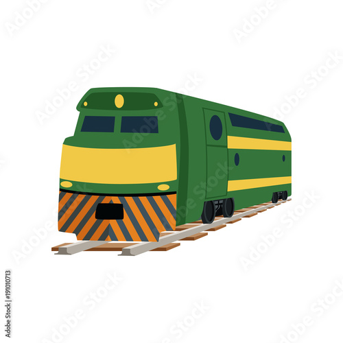 Green cargo or passenger railway train locomotive vector Illustration