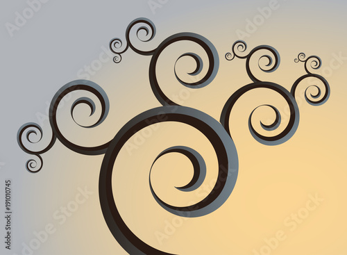 fantasy curly spirals tree in silver and ivory