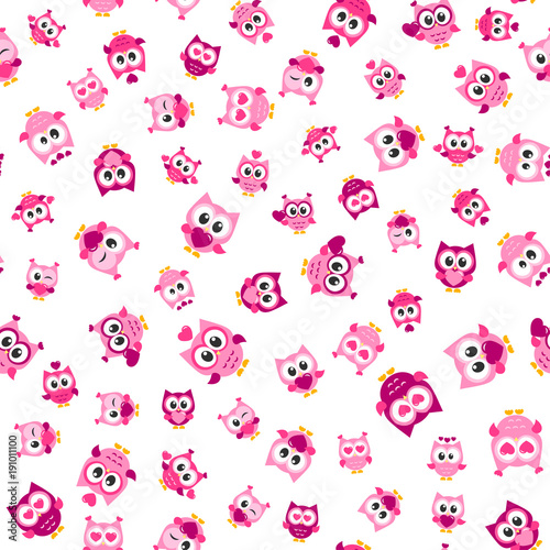 Fototapeta Naklejka Na Ścianę i Meble -  pattern with funny pink owls on white background