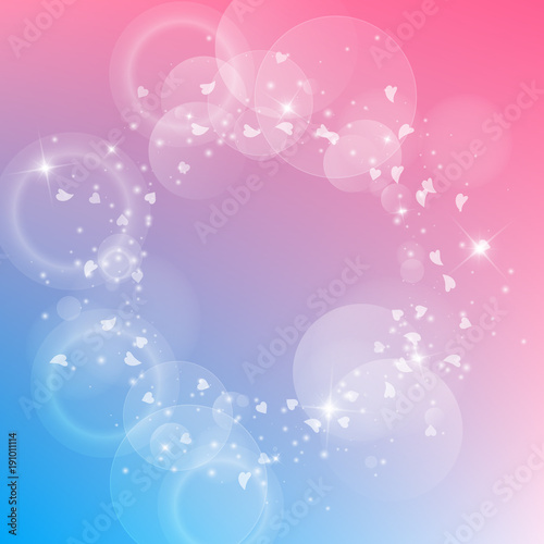Falling hearts valentine background. Round scattered frame on color transition background. Falling hearts valentines day remarkable design. Vector illustration.