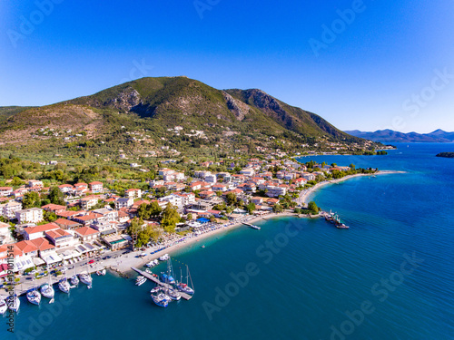 Nidri town in Lefkada  Island Greece, the second biggest city and tourist destination on the island. Aerial view photo