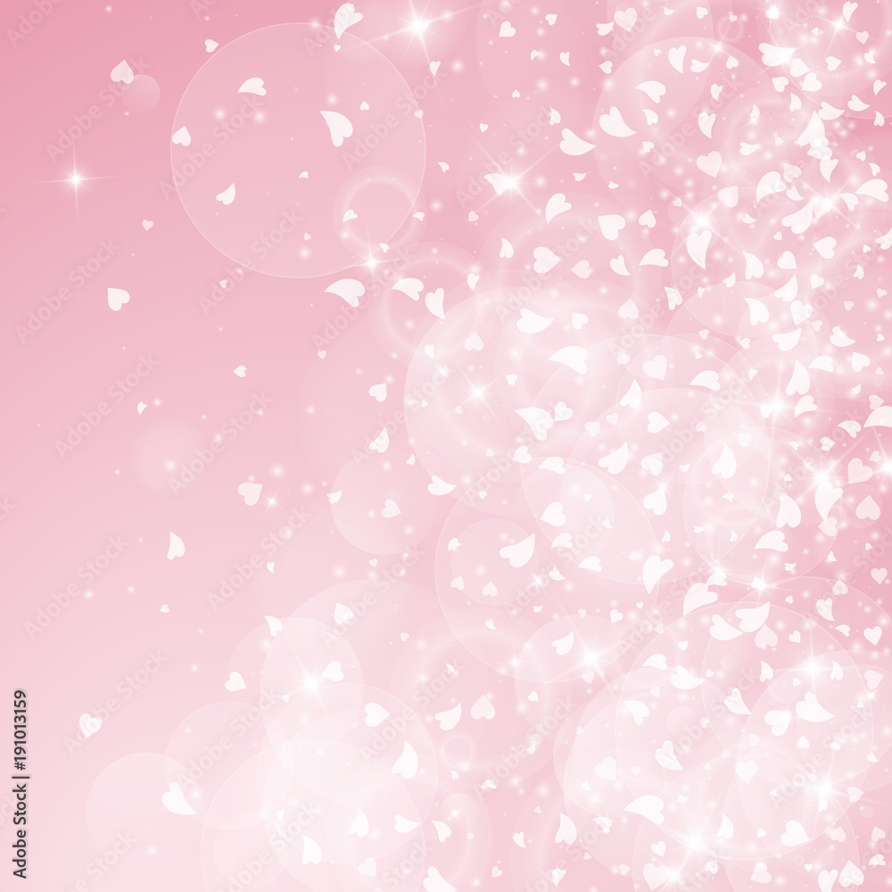Falling hearts valentine background. Right gradient on pink background. Falling hearts valentines day exotic design. Vector illustration. Falling hearts valentine background. Right gradient on pink background. Falling hearts valentines day exotic design. Vector illustration.